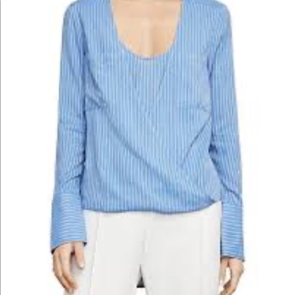 BCBG Ginevra stripes high/low faux wrap top